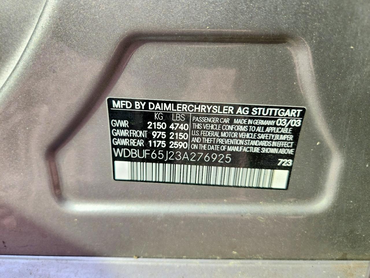 2003 Mercedes-benz E 320 Silver vin: WDBUF65J23A276925