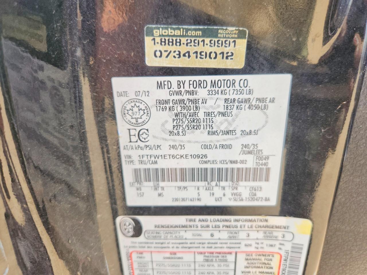 2012 Ford F150 Supercrew Black vin: 1FTFW1ET6CKE10926