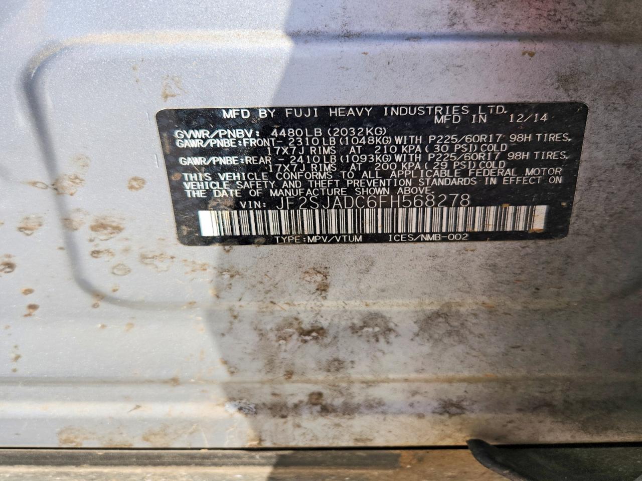 2015 Subaru Forester 2.5i Premium Silver vin: JF2SJADC6FH568278