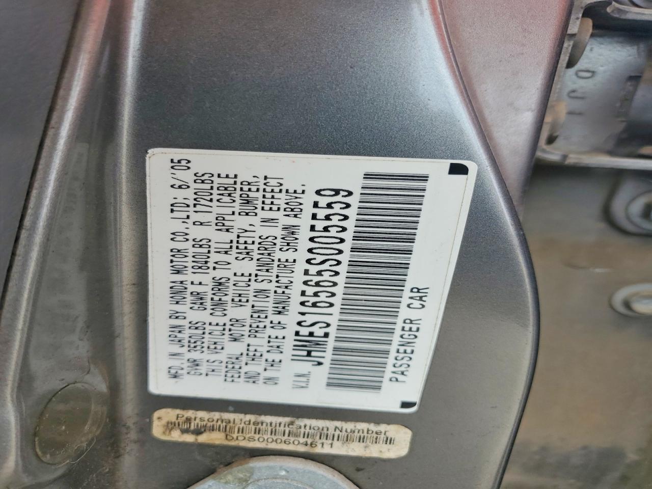 2005 Honda Civic Lx Silver vin: JHMES16565S005559