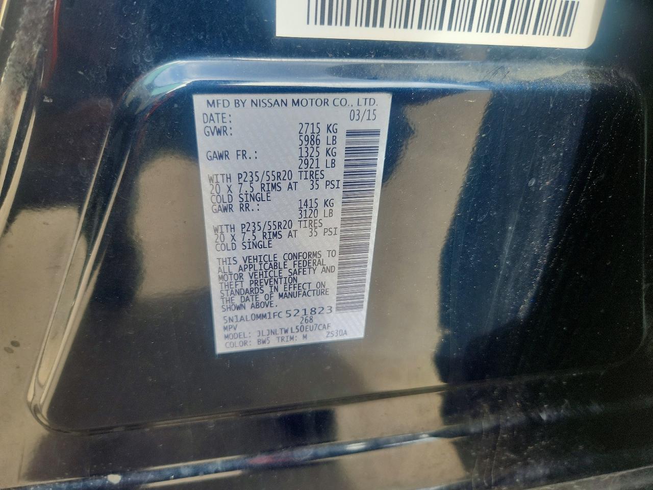 2015 Infiniti Qx60 Base Blue vin: 5N1AL0MM1FC521823