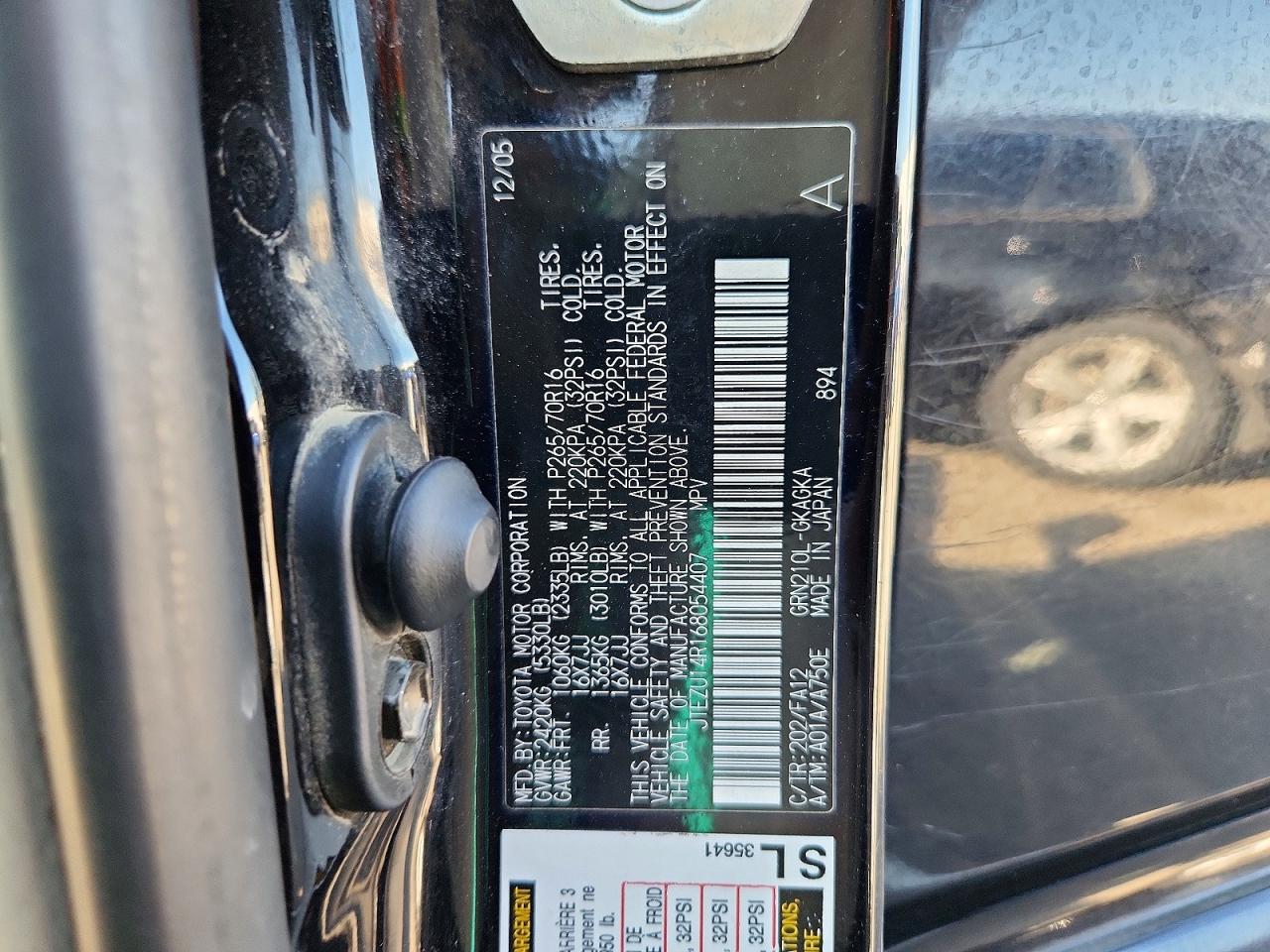 2006 Toyota 4runner Sr5 Black vin: JTEZU14R168054407
