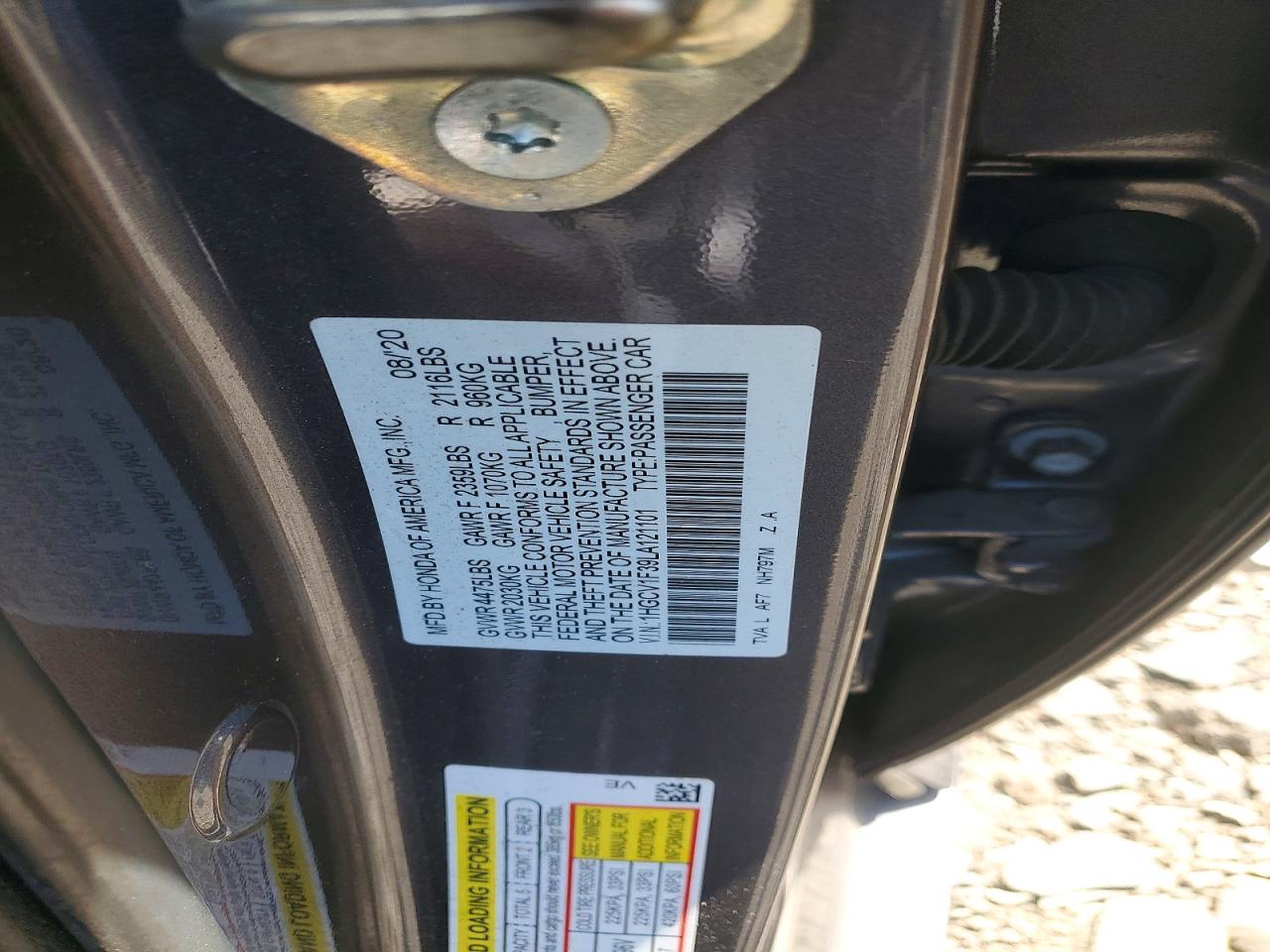 2020 Honda Accord Sport Gray vin: 1HGCV1F39LA121101