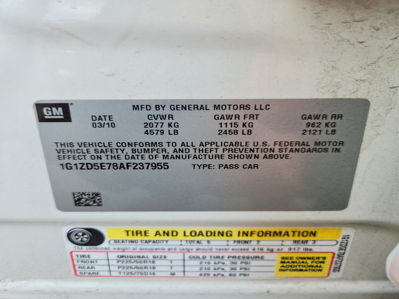 2010 Chevrolet Malibu 2lt White vin: 1G1ZD5E78AF237955