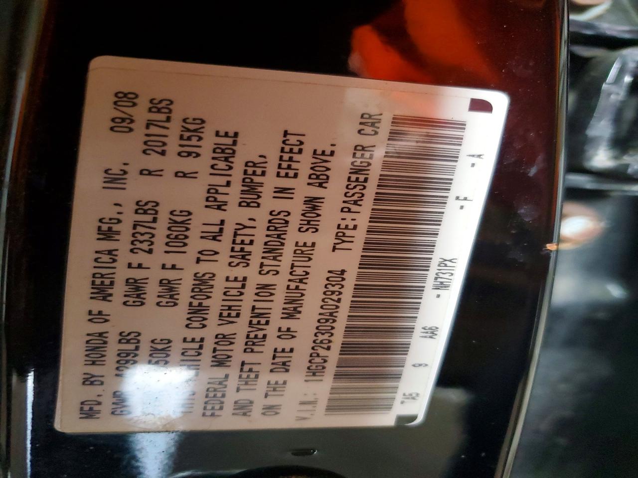 2009 Honda Accord Lx Черный vin: 1HGCP26309A029304