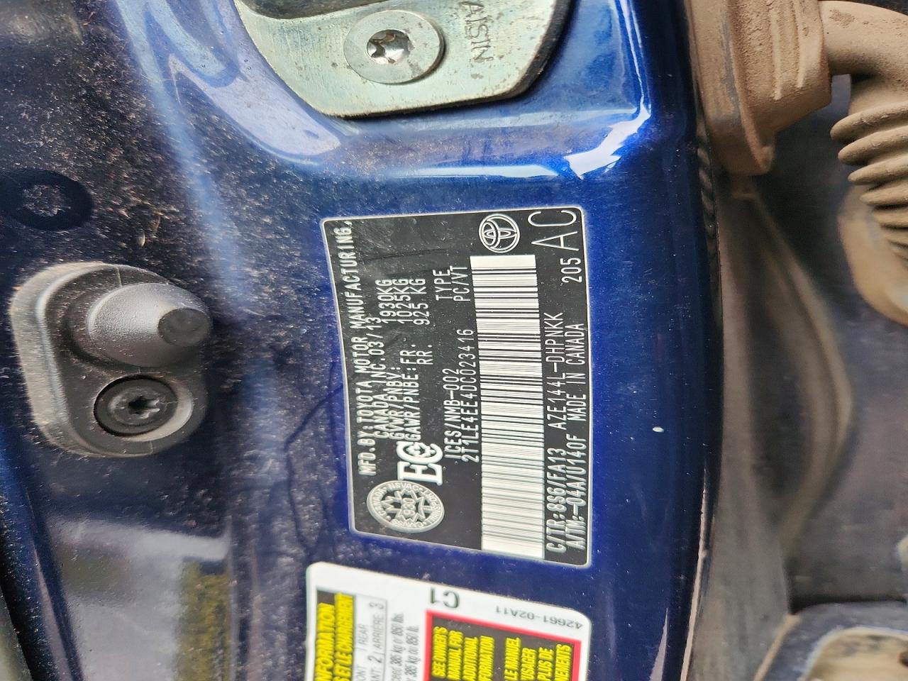 2013 Toyota Matrix Base Blue vin: 2T1LE4EE4DC023416