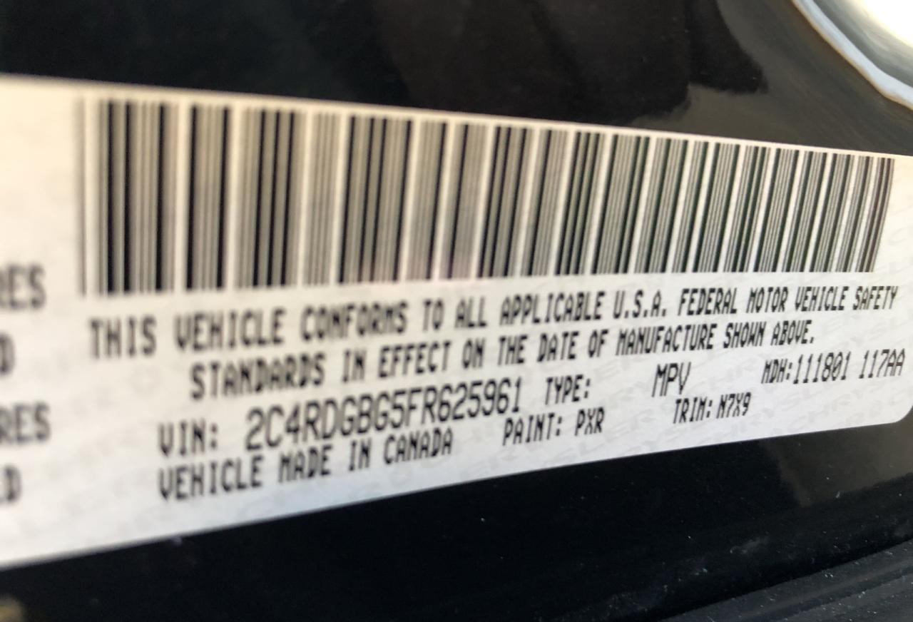 2015 Dodge Grand Caravan Se   Черный vin: 2C4RDGBG5FR625961