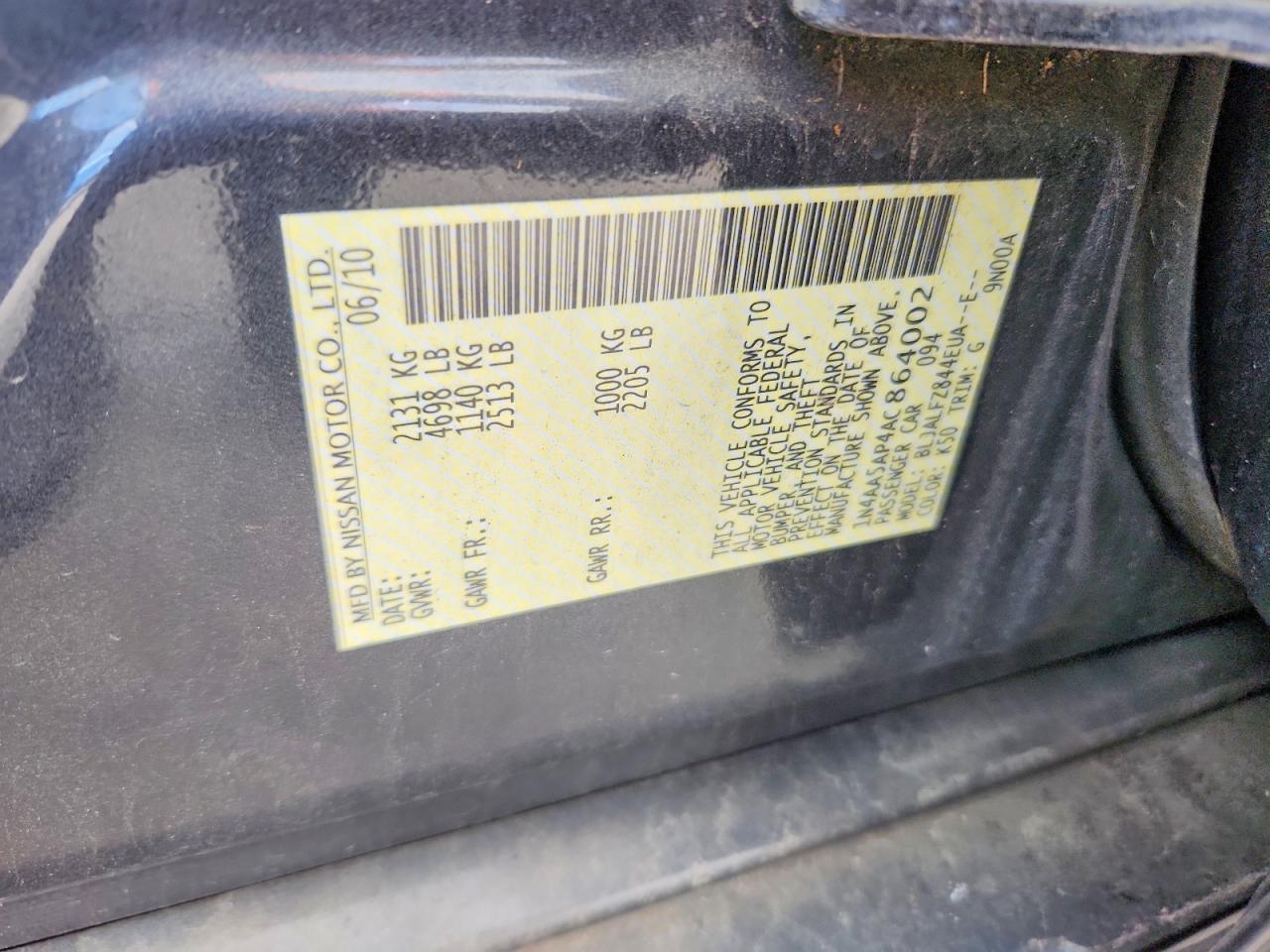 2010 Nissan Maxima 3.5 S Gray vin: 1N4AA5AP4AC864002