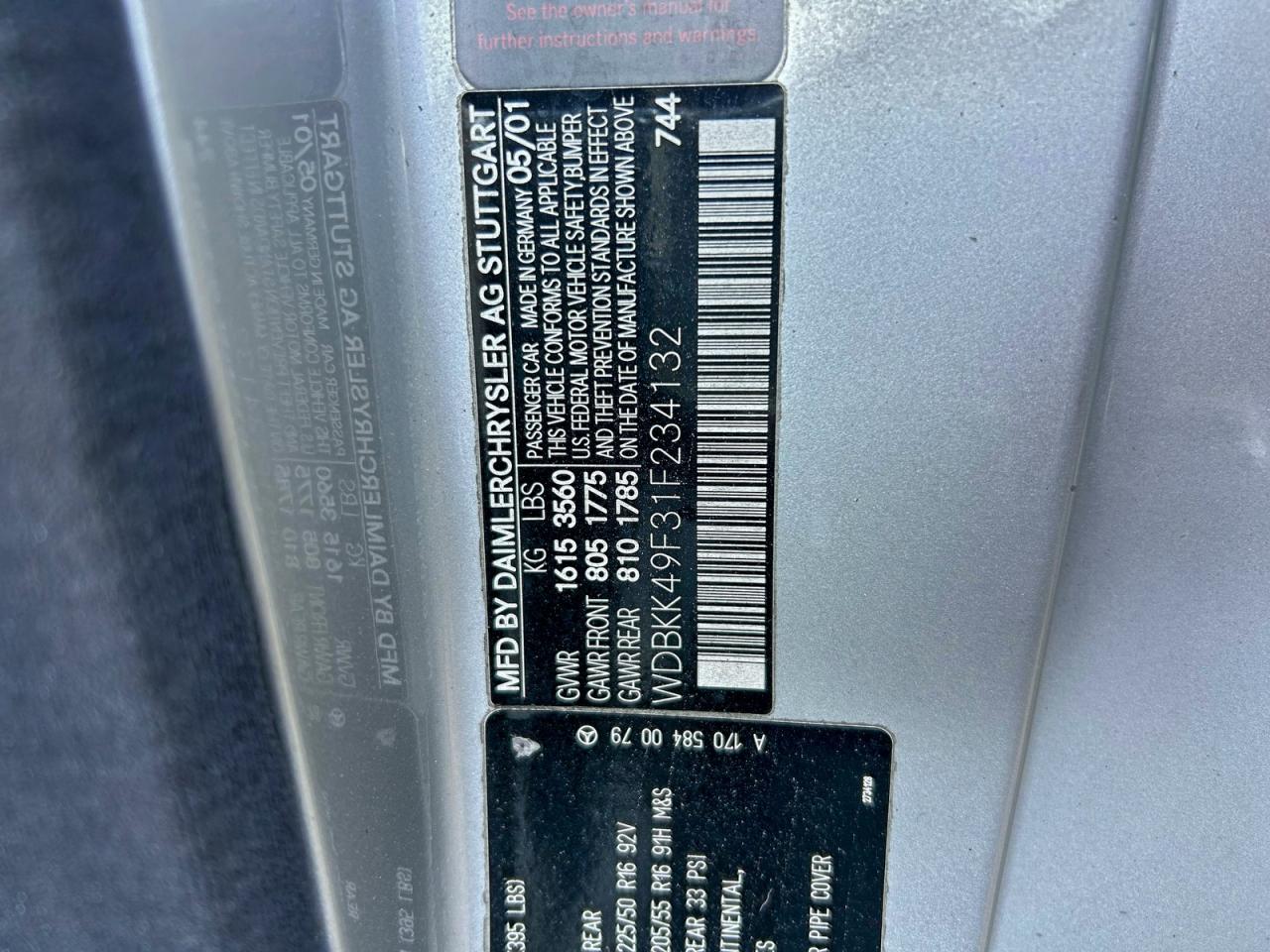 2001 Mercedes-benz Slk 230 Kompressor Gray vin: WDBKK49F31F234132