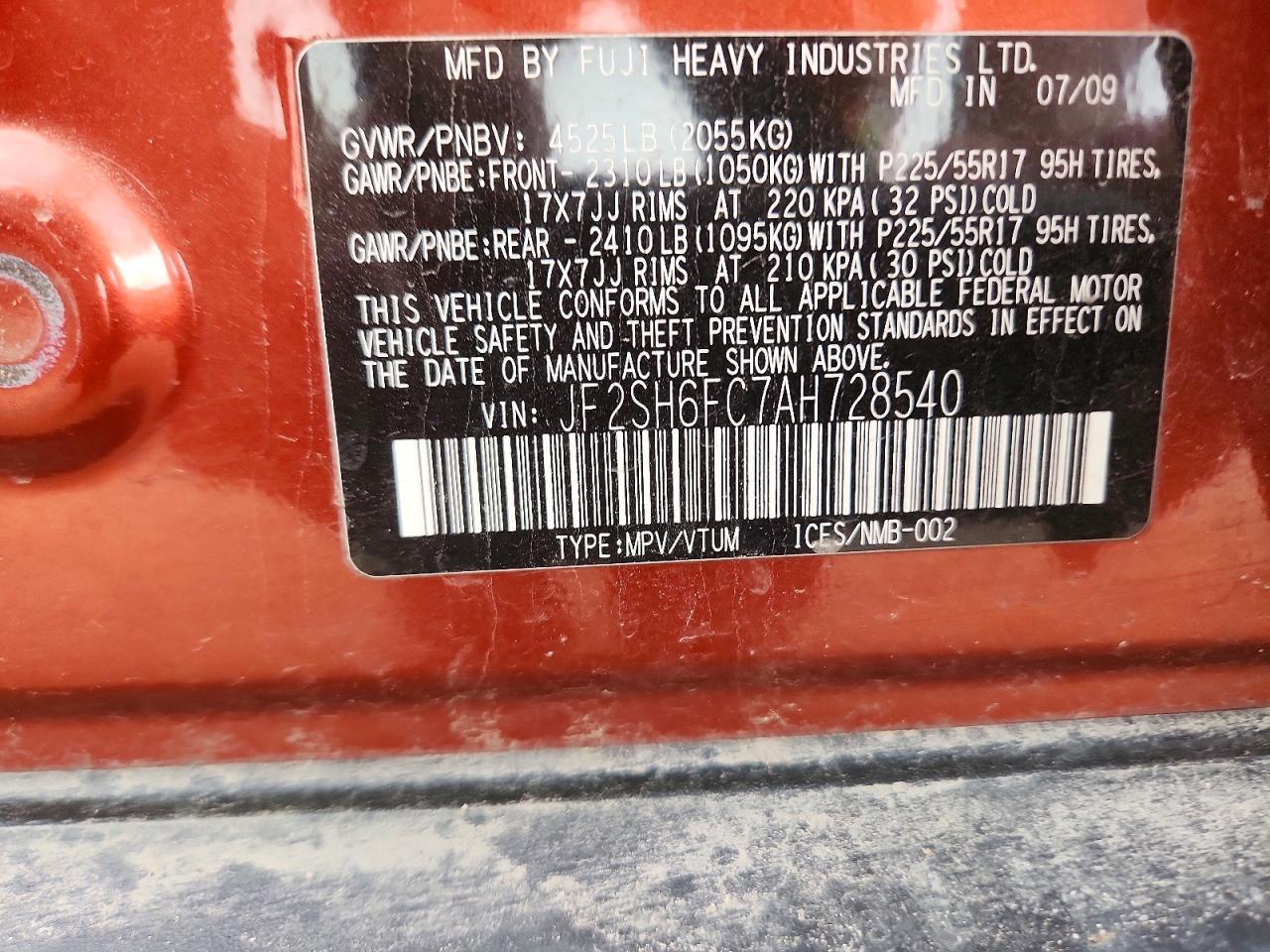 2010 Subaru Forester 2.5xt Limited Orange vin: JF2SH6FC7AH728540