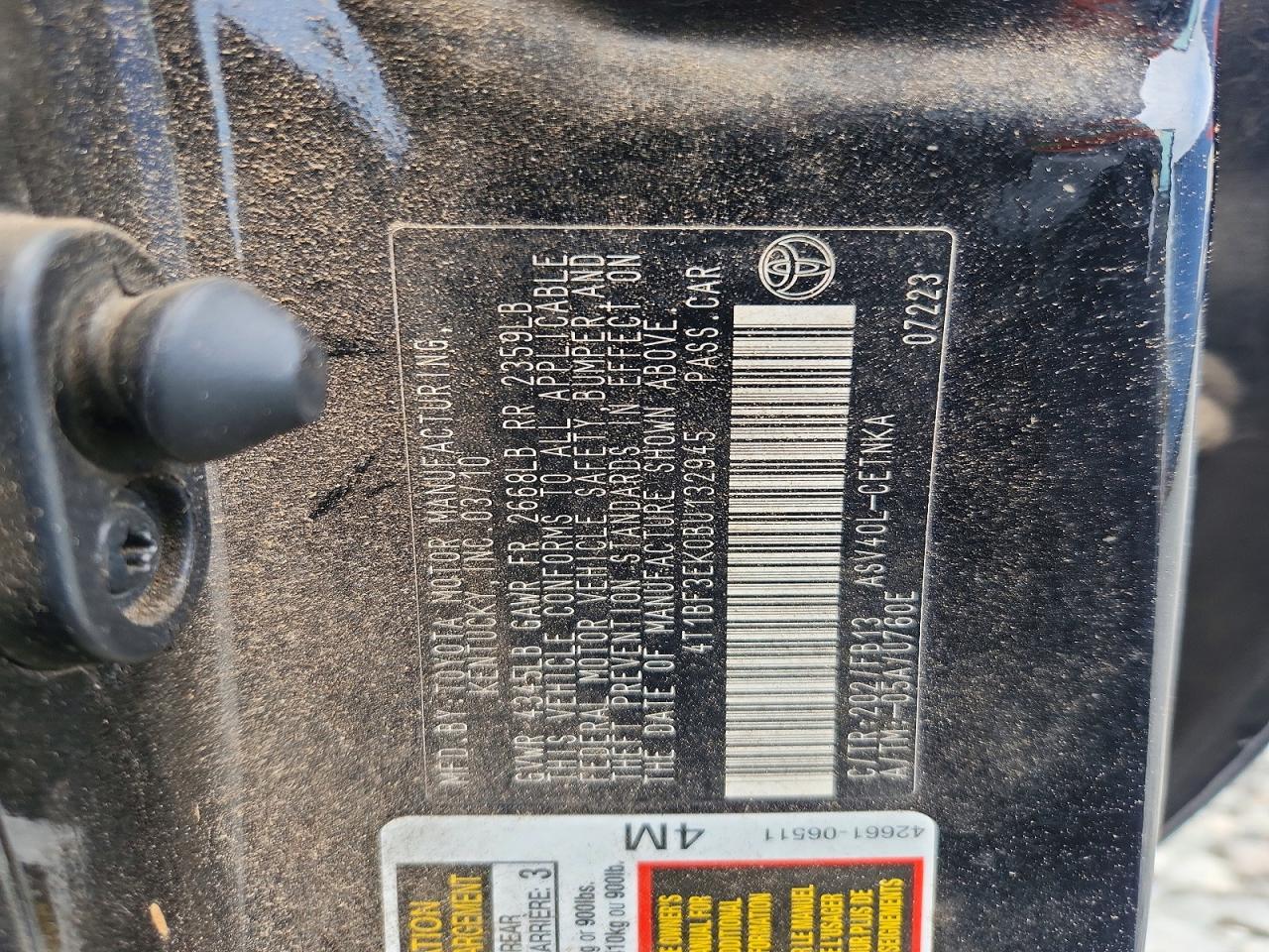 2011 Toyota Camry Le Black vin: 4T1BF3EK0BU132945