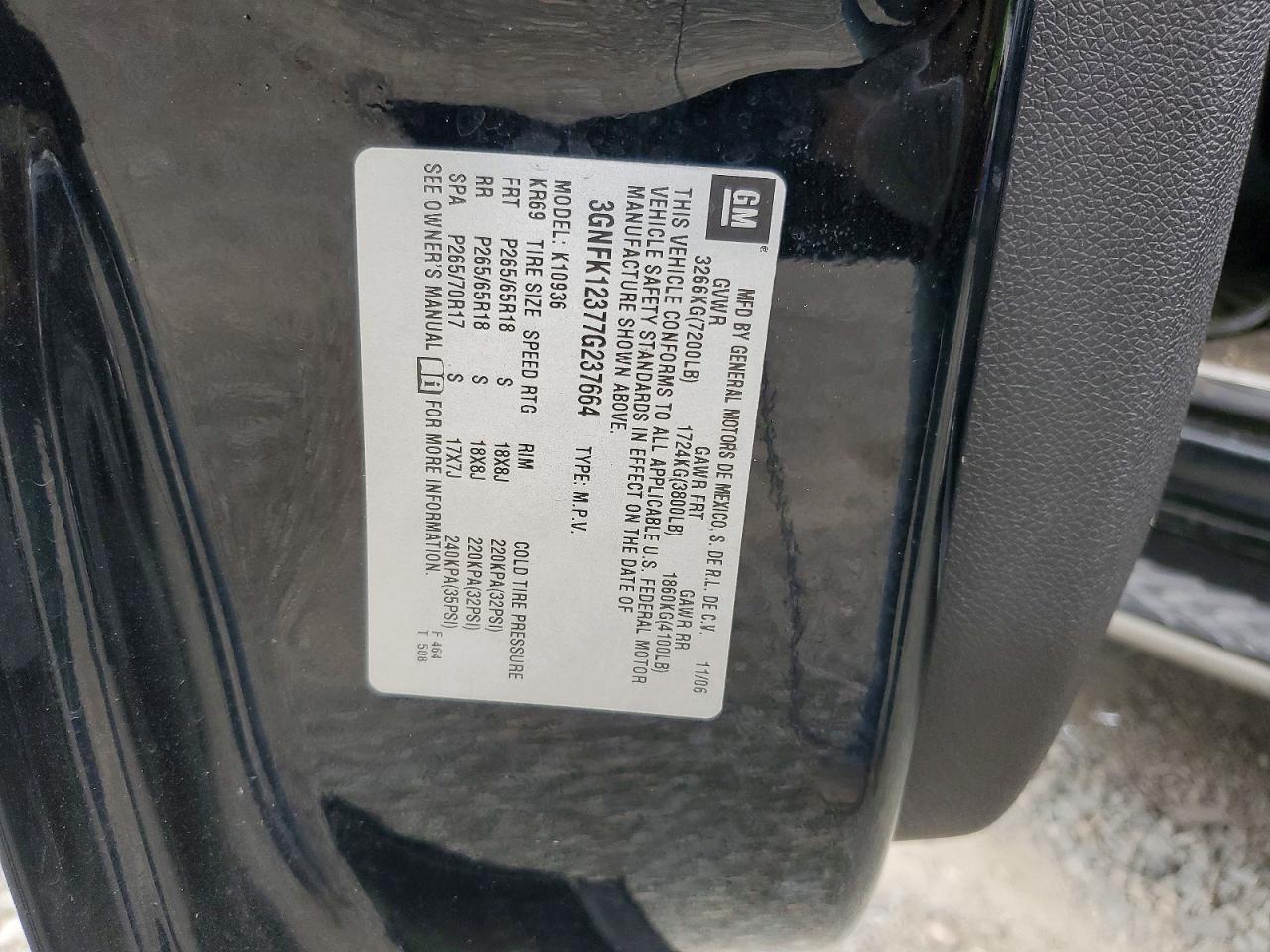 2007 Chevrolet Avalanche K1500 Black vin: 3GNFK12377G237664