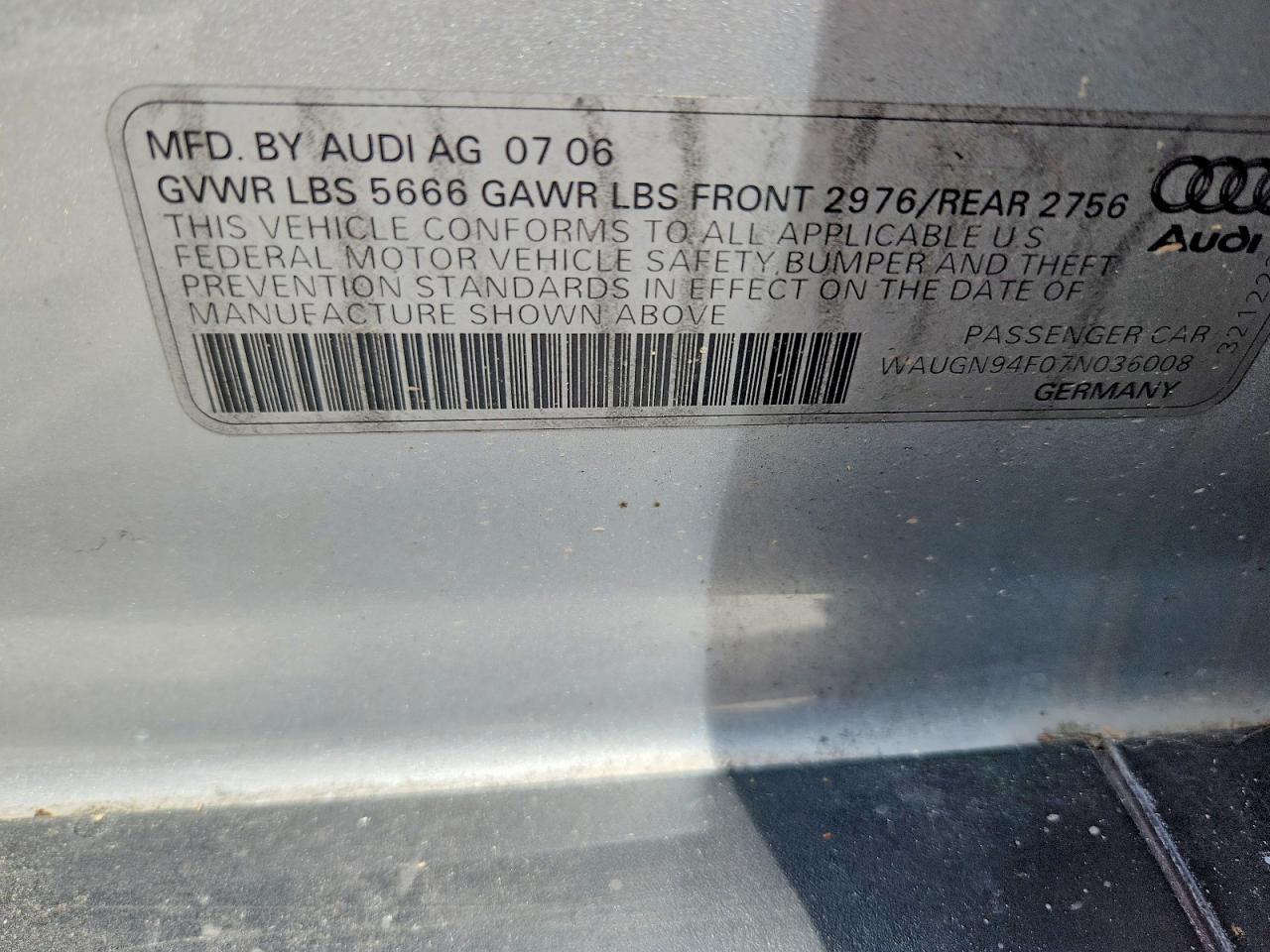 2007 Audi S6 Quattro Серебряный vin: WAUGN94F07N036008