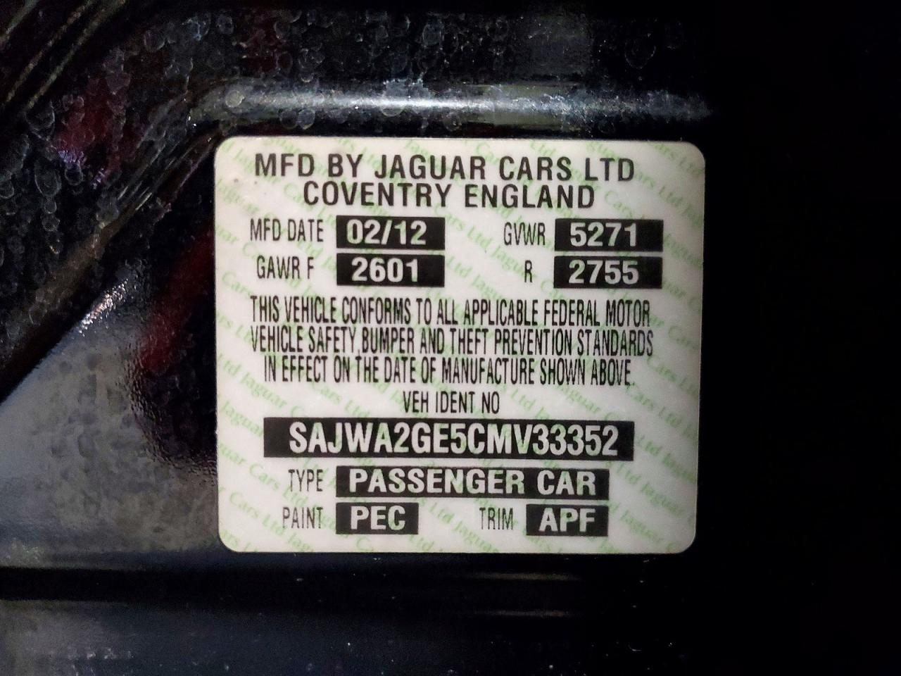 2012 Jaguar Xjl Supercharged Black vin: SAJWA2GE5CMV33352