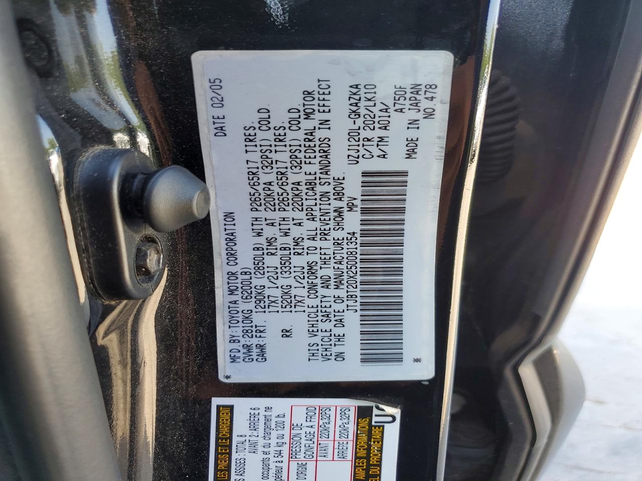 2005 Lexus Gx 470 Black vin: JTJBT20X250081354