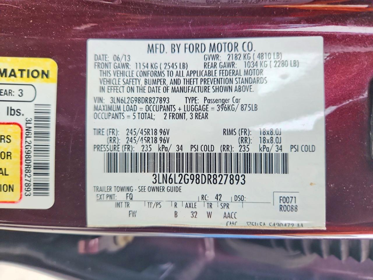 2013 Lincoln Mkz Burgundy vin: 3LN6L2G98DR827893