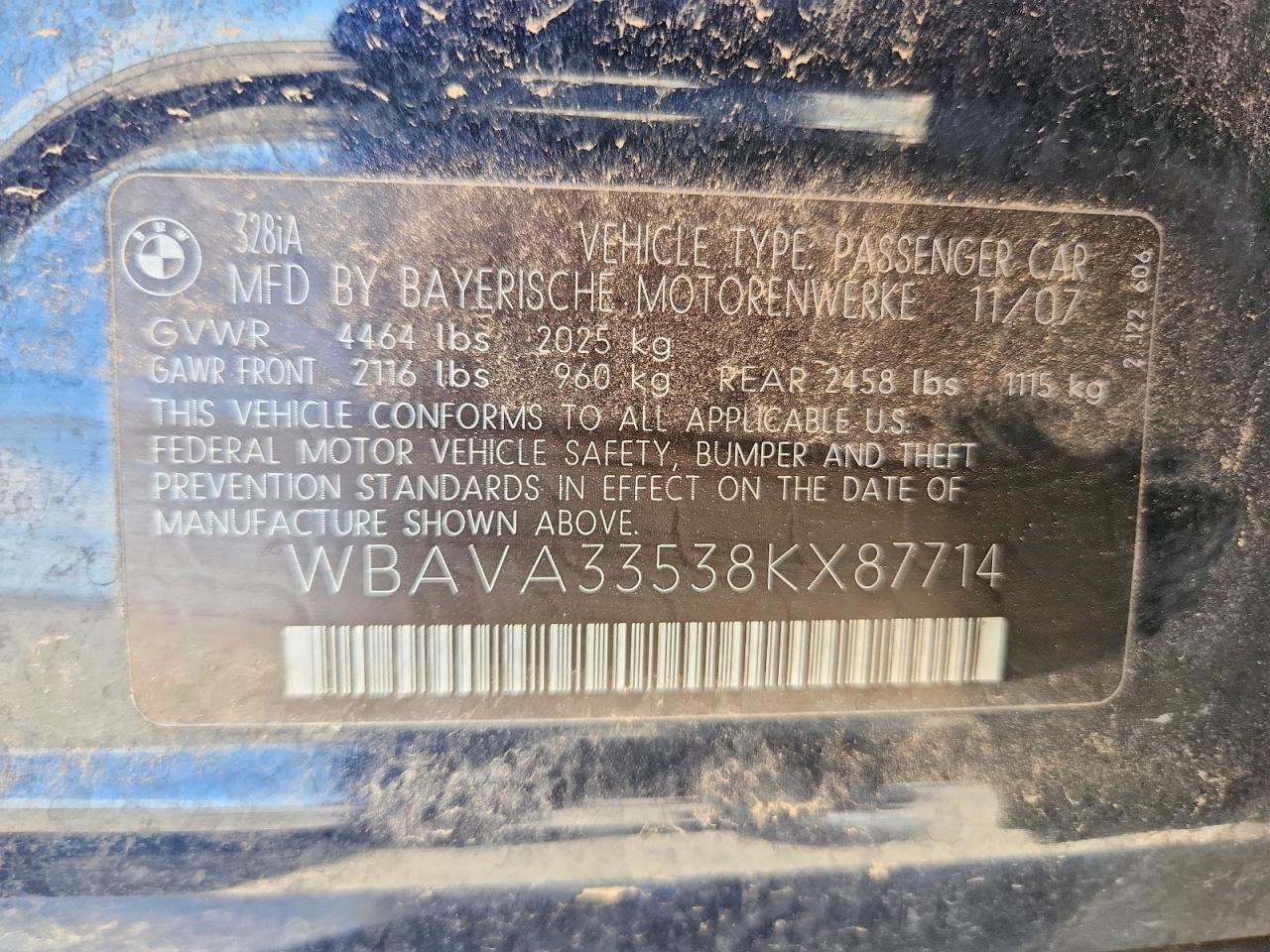 2008 Bmw 328 I Blue vin: WBAVA33538KX87714