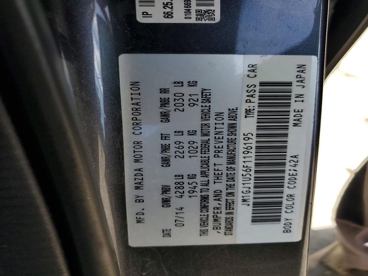 2015 Mazda 6 Sport Серый vin: JM1GJ1U56F1196195