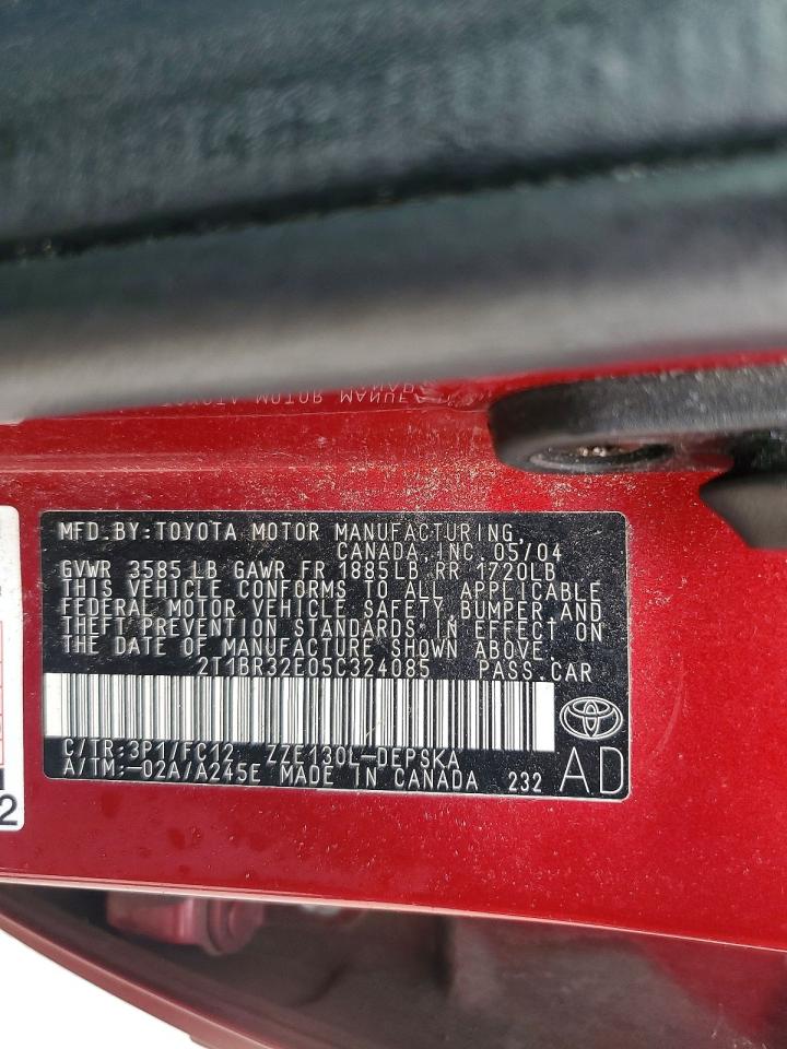 2005 Toyota Corolla S Red vin: 2T1BR32E05C324085