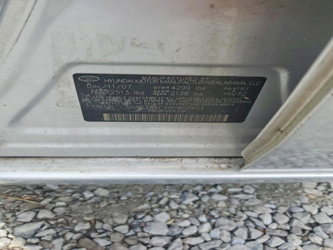 2008 Hyundai Sonata Gls Silver vin: 5NPET46C98H400403