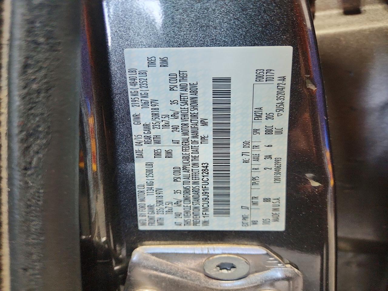2015 Ford Escape Titanium Charcoal vin: 1FMCU9J91FUC12843