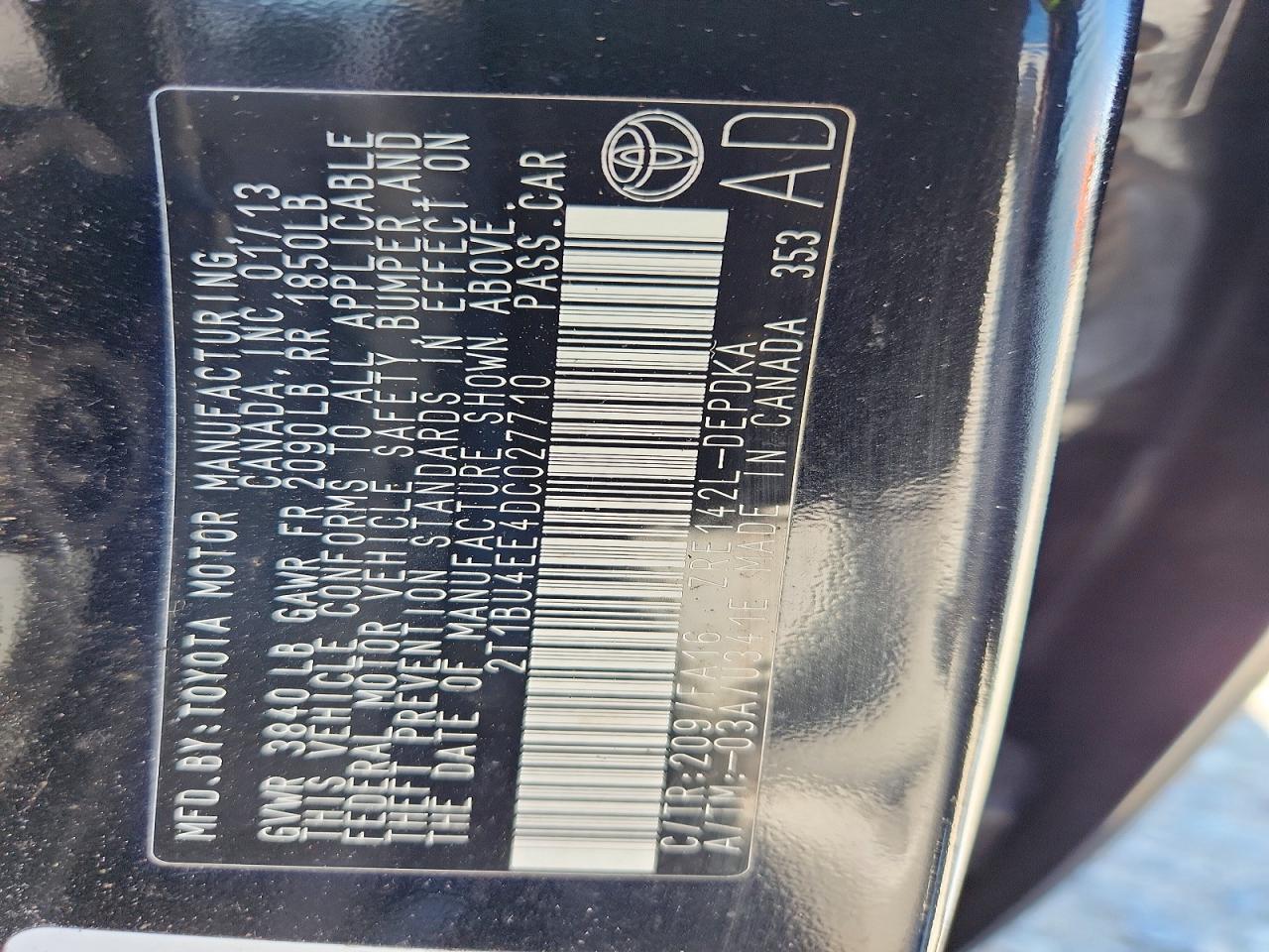 2013 Toyota Corolla L Black vin: 2T1BU4EE4DC027710