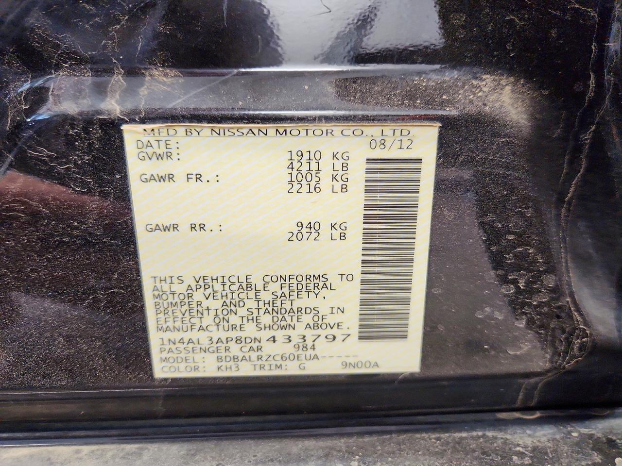 2013 Nissan Altima 2.5 Black vin: 1N4AL3AP8DN433797