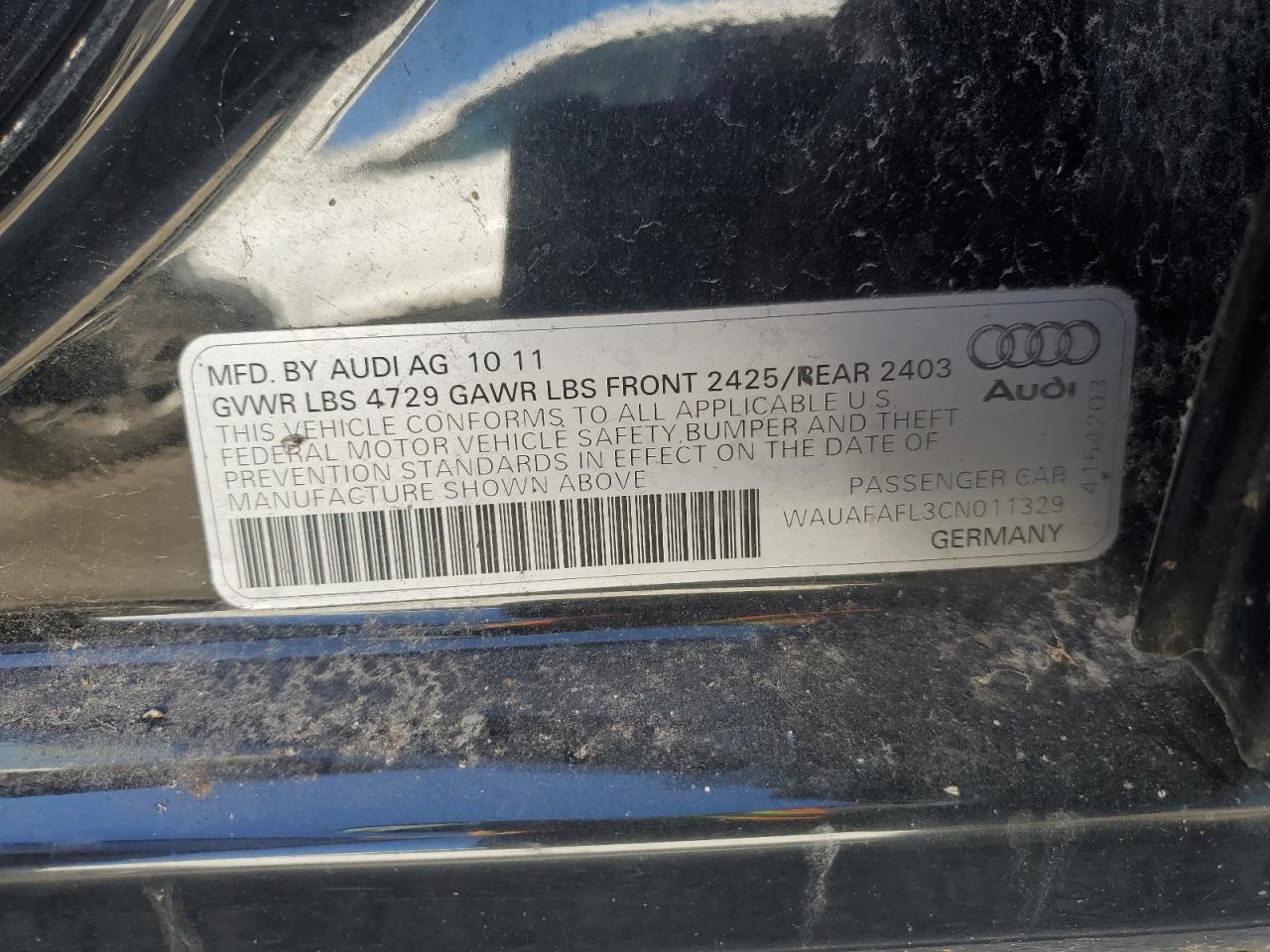 2012 Audi A4 Premium Black vin: WAUAFAFL3CN011329