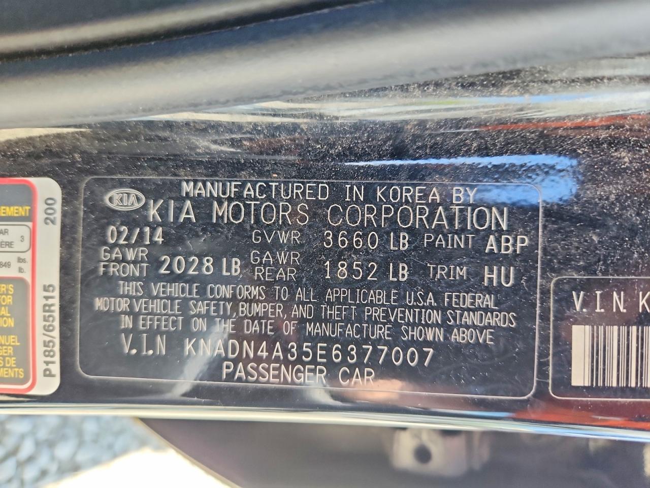 2014 Kia Rio Ex Black vin: KNADN4A35E6377007