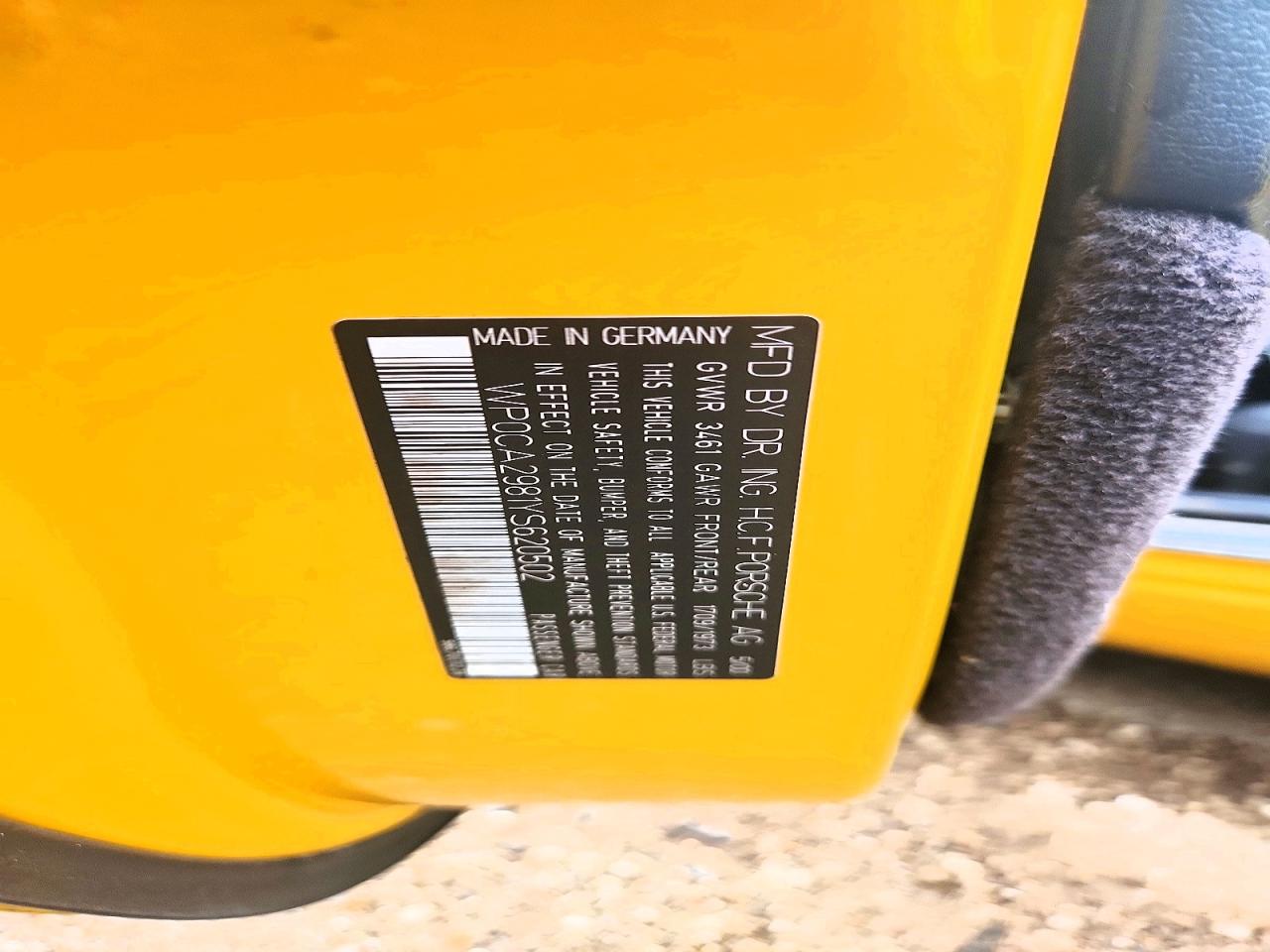 2000 Porsche Boxster Yellow vin: WP0CA2981YS620502