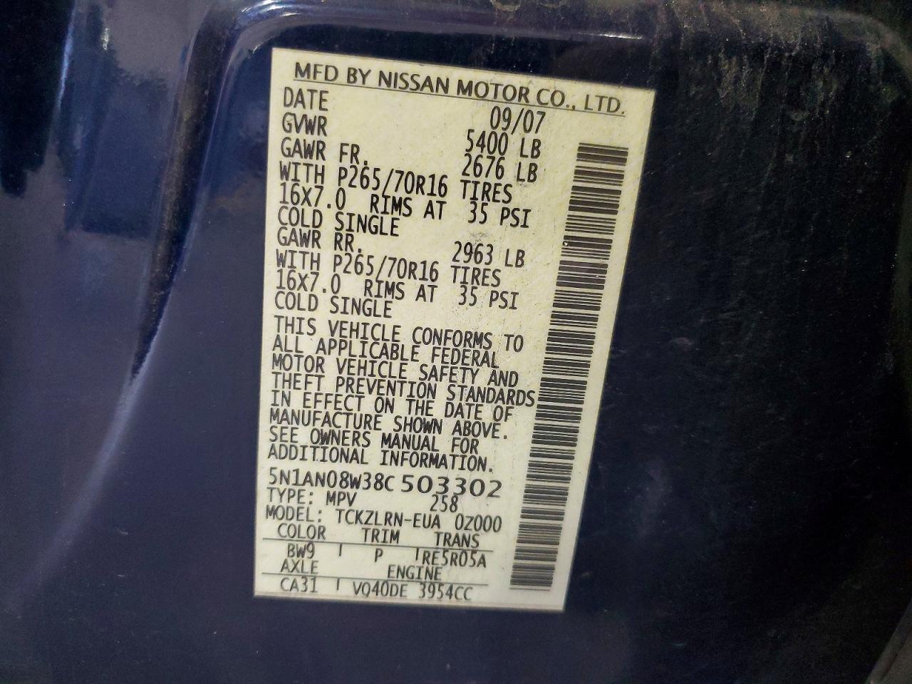 2008 Nissan Xterra X Blue vin: 5N1AN08W38C503302