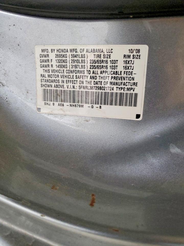 2009 Honda Odyssey Exl Silver vin: 5FNRL38729B021724