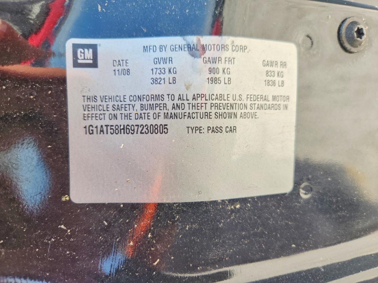 2009 Chevrolet Cobalt Lt Серый vin: 1G1AT58H697230805