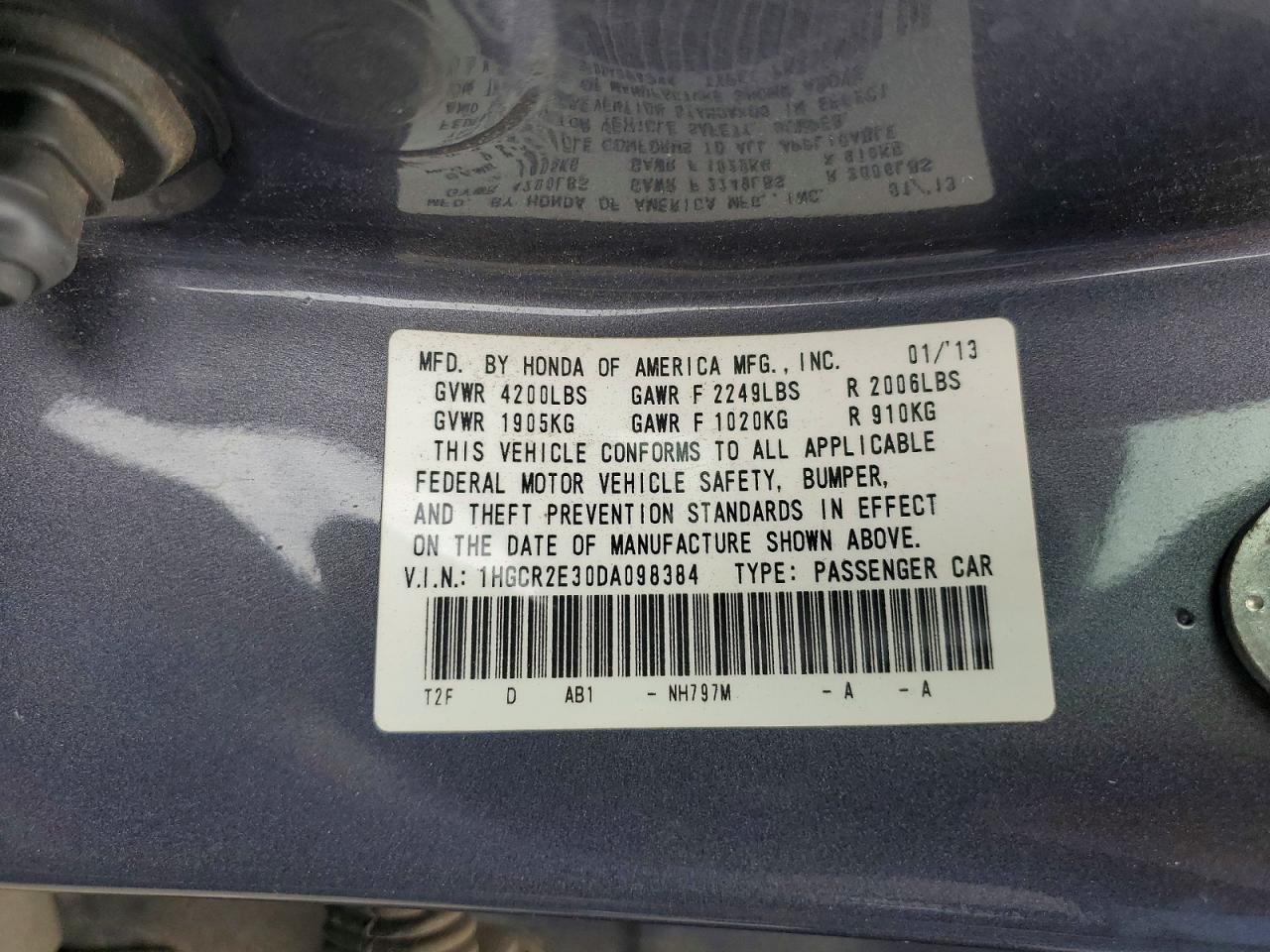 2013 Honda Accord Lx Gray vin: 1HGCR2E30DA098384