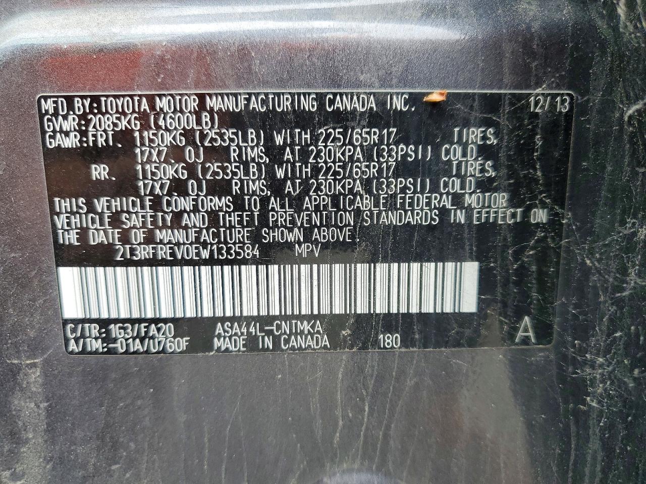 2014 Toyota Rav4 Xle Charcoal vin: 2T3RFREV0EW133584