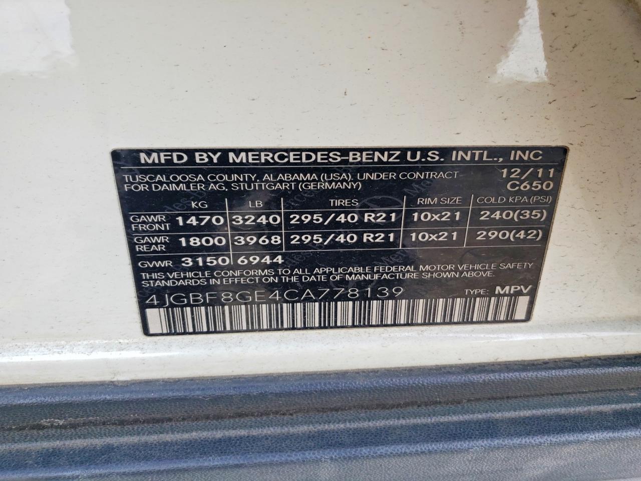 2012 Mercedes-benz Gl 550 4matic Белый vin: 4JGBF8GE4CA778139
