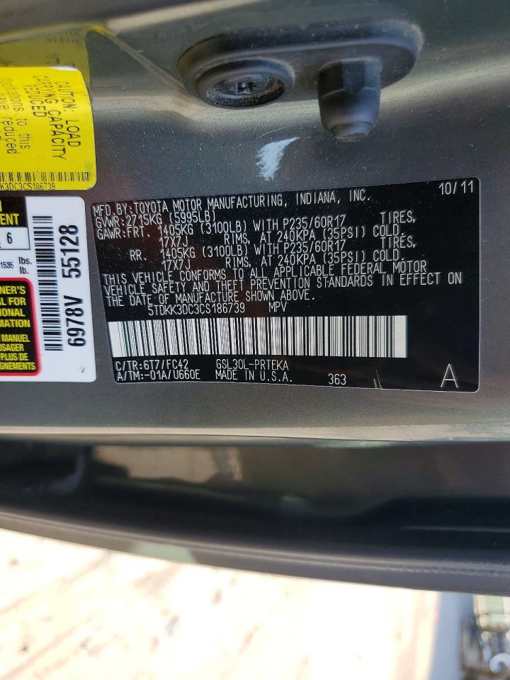 2012 Toyota Sienna Le Серый vin: 5TDKK3DC3CS186739