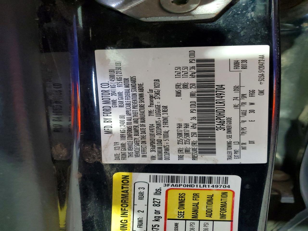 2020 Ford Fusion Se Blue vin: 3FA6P0HD1LR149704