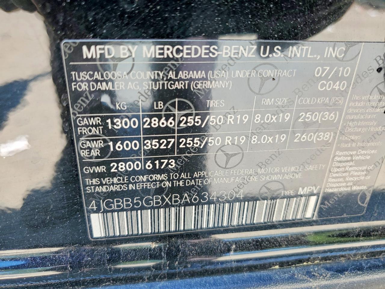 2011 Mercedes-benz Ml 350 Black vin: 4JGBB5GBXBA634304