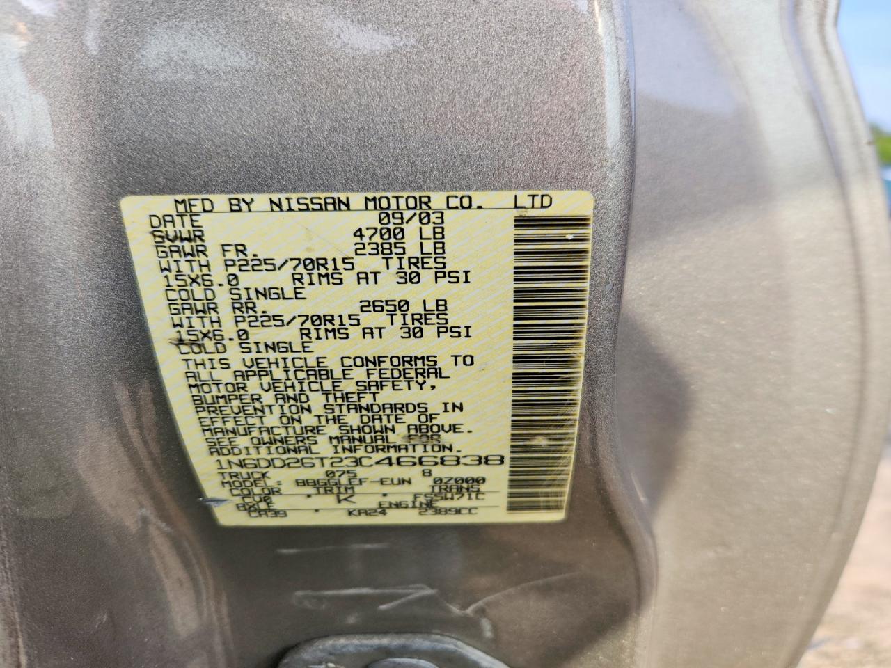 2003 Nissan Frontier King Cab Xe Silver vin: 1N6DD26T23C466838