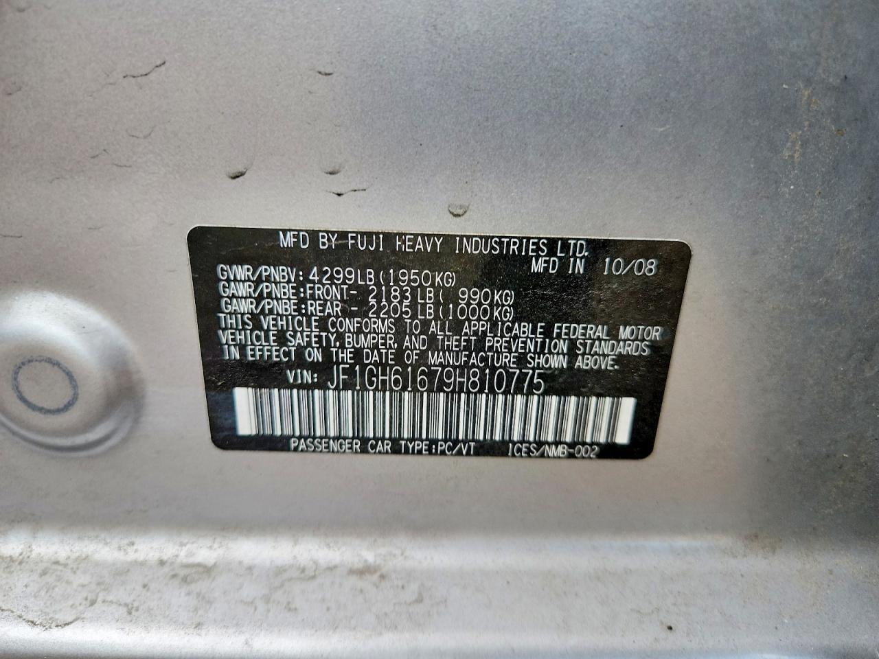 2009 Subaru Impreza 2.5i Silver vin: JF1GH61679H810775