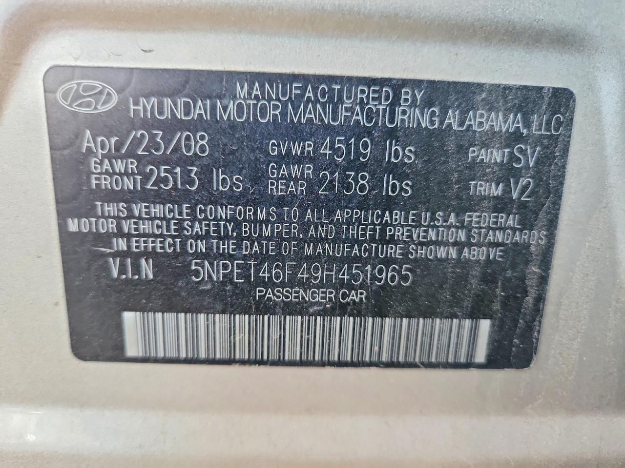 2009 Hyundai Sonata Gls Tan vin: 5NPET46F49H451965