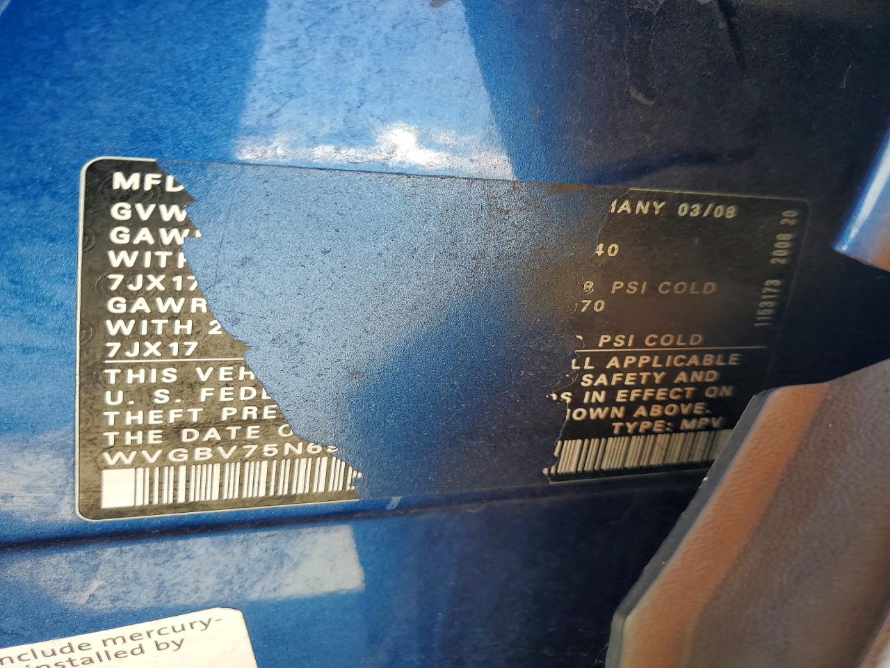 2009 Volkswagen Tiguan Se Blue vin: WVGBV75N69W003224