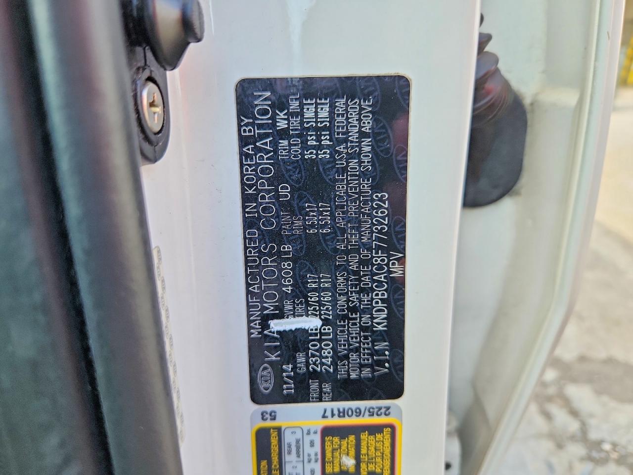 2015 Kia Sportage Lx White vin: KNDPBCAC8F7732623