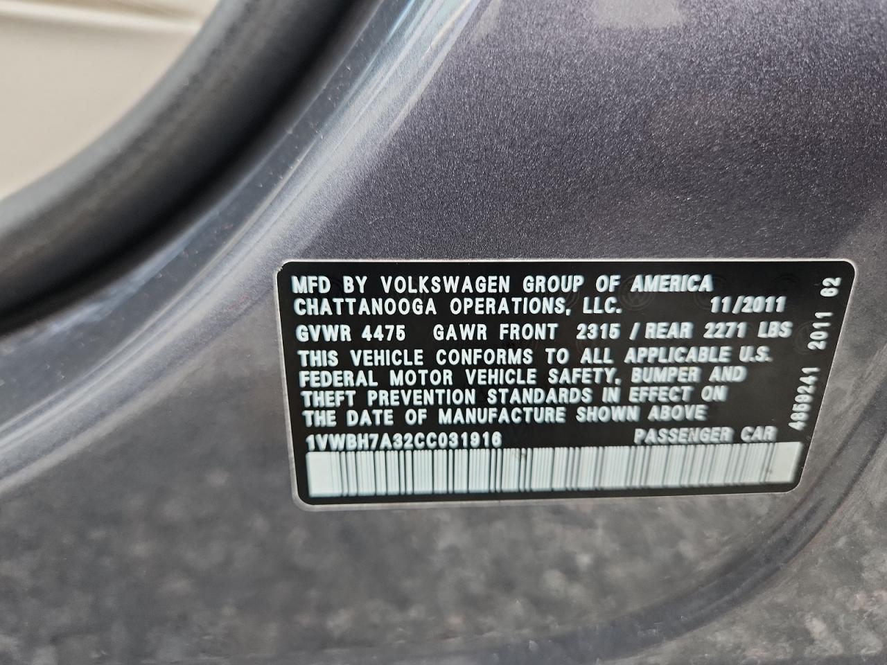 2012 Volkswagen Passat Se Gray vin: 1VWBH7A32CC031916