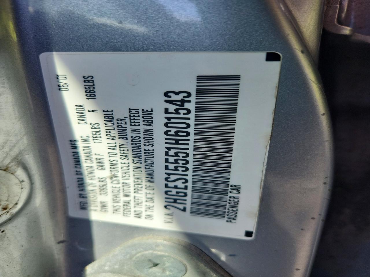 2001 Honda Civic Lx Gray vin: 2HGES15551H601543