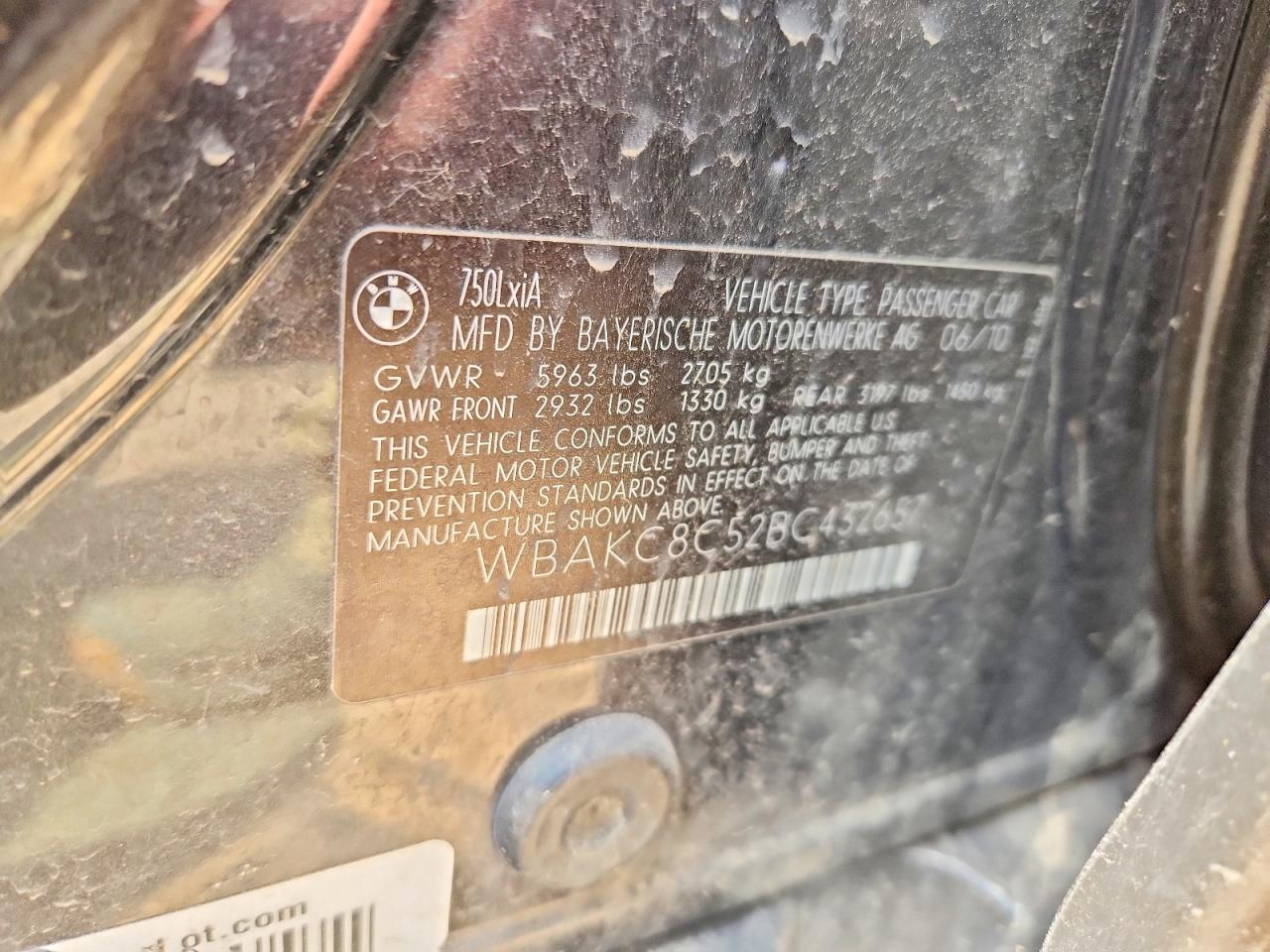 2011 Bmw 750 Lxi Gray vin: WBAKC8C52BC432657