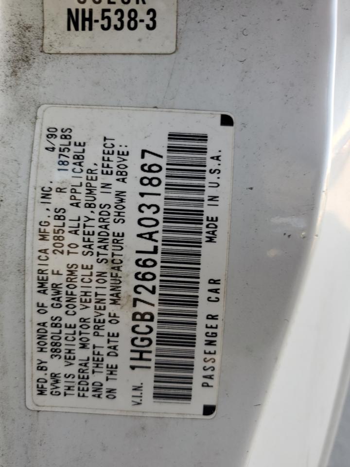 1990 Honda Accord Ex White vin: 1HGCB7266LA031867