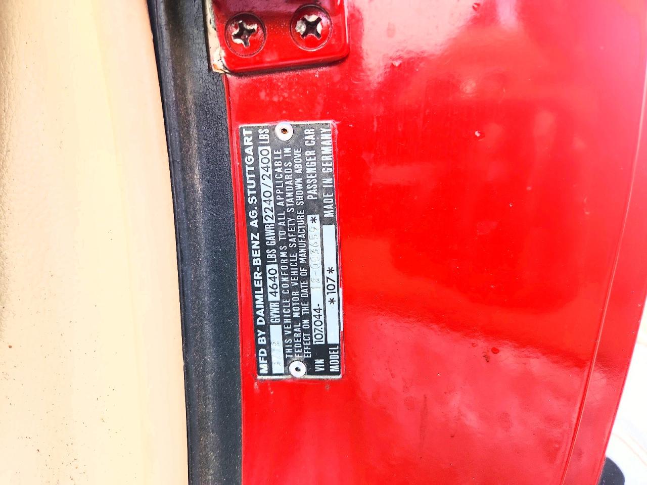 1972 Mercedes-benz 350sl Red vin: 10704412003659