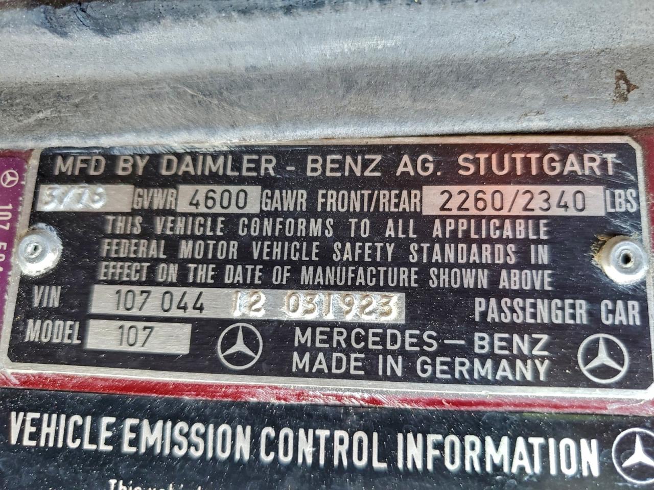 1976 Mercedes Benz 450 Sl Red vin: 10704412031923